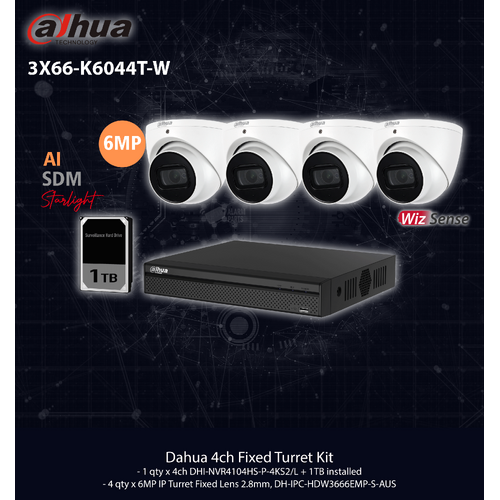 Dahua 6MP 4ch Kit with 4x Cameras (WHITE)