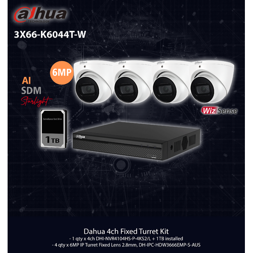 Dahua 6MP 4ch Kit with 4x Cameras (WHITE)