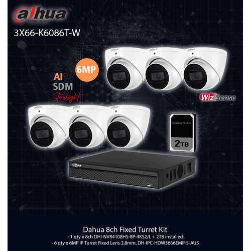 Dahua 6MP 8ch Kit with 6x Cameras (WHITE)