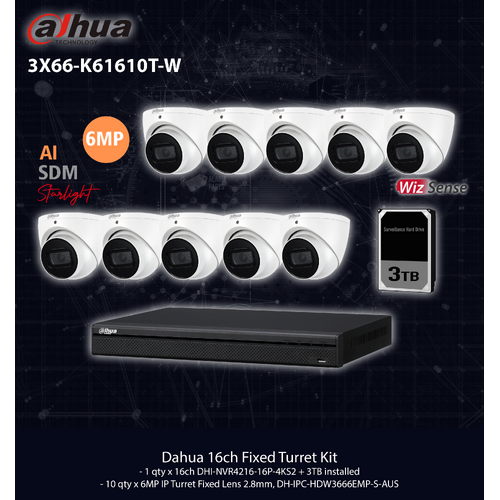 Dahua 6MP 16ch Kit with 10x Cameras (WHITE)