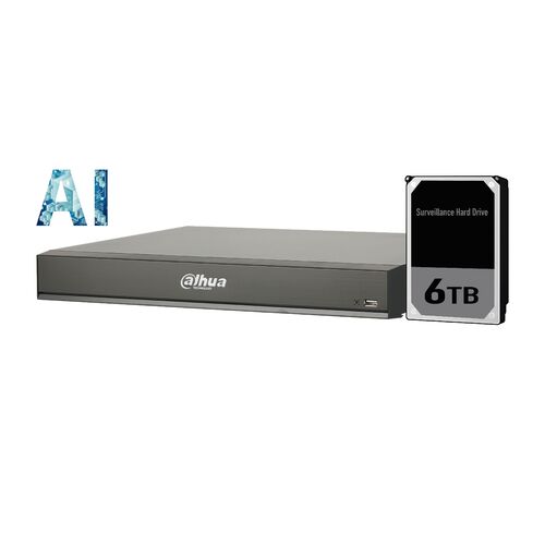 Dahua 16ch AI NVR 16MP recording,16xPOE,1x HDMI(4K)/VGA, Face Capture, Face Recognition, People Counting, ANPR, POS, P2P, 6TB installed