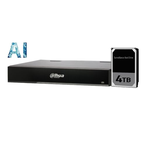 Dahua 32ch AI NVR 16MP recording,16xPOE, 2x HDMI(4K)/VGA, Face Capture, Face Recognition, People Counting, ANPR, POS, P2P, 4TB installed