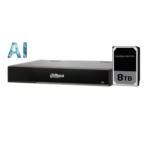 Dahua 32ch AI NVR 16MP recording,16xPOE, 2x HDMI(4K)/VGA, Face Capture, Face Recognition, People Counting, ANPR, POS, P2P, 8TB installed